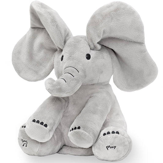 Tippi Peek a Boo Elephant toy right-foot press triggers peek-a-boo for babies