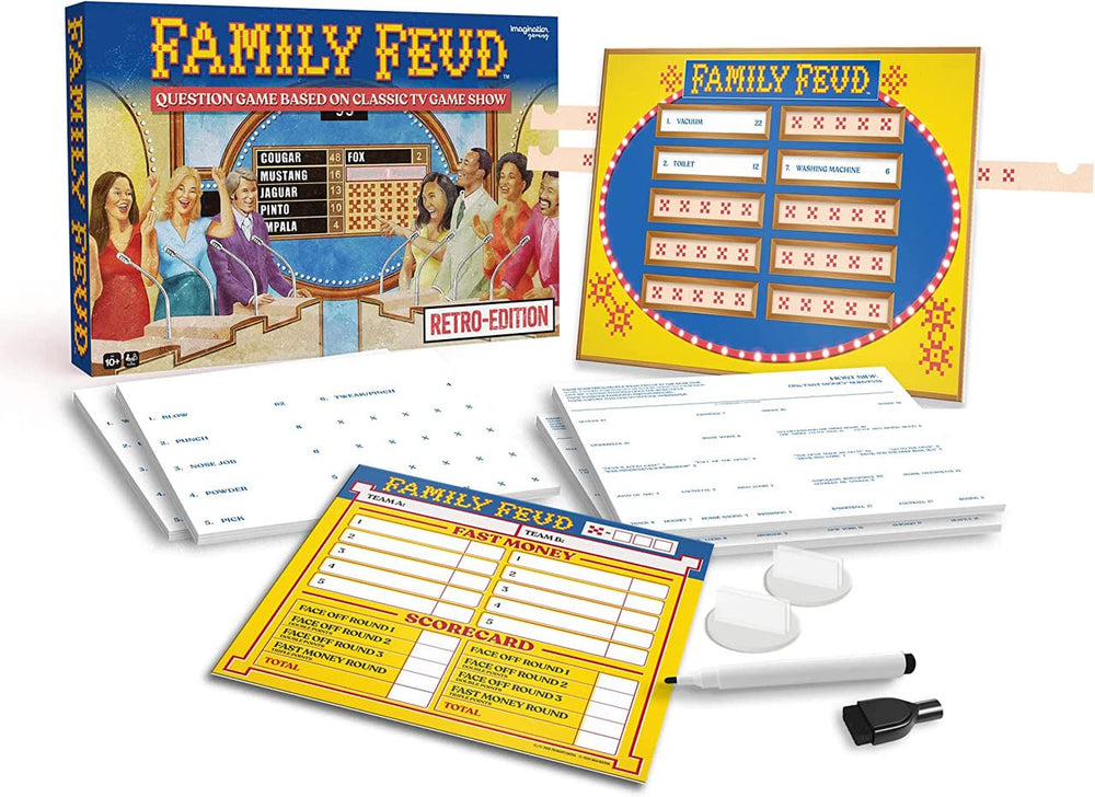 Tipsy Land retro survey pad close-up highlighting 120-page questions for lively party storytelling.