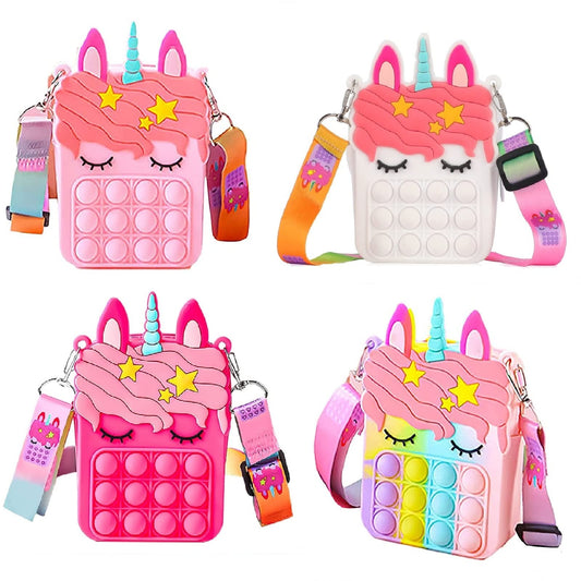 Tirdkid unicorn purse with pop bag for playful fashion and sensory fun