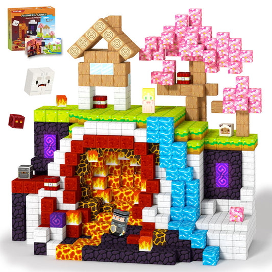 Titoclar magnetic blocks in a cherry blossom forest inspire imaginative play.