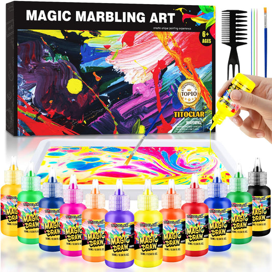 Titoclar Water Marbling Paint Kit with vibrant colors for kids' marbling on paper