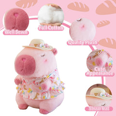 TITQWOP Pink Capybara Plush hugs a child for cozy play.