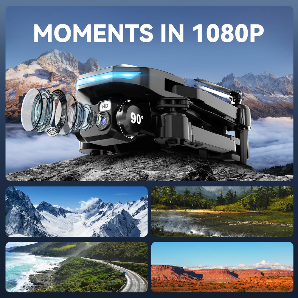 TizzyToy Drone dual 1080p cameras capture crisp footage for adventures and memories.