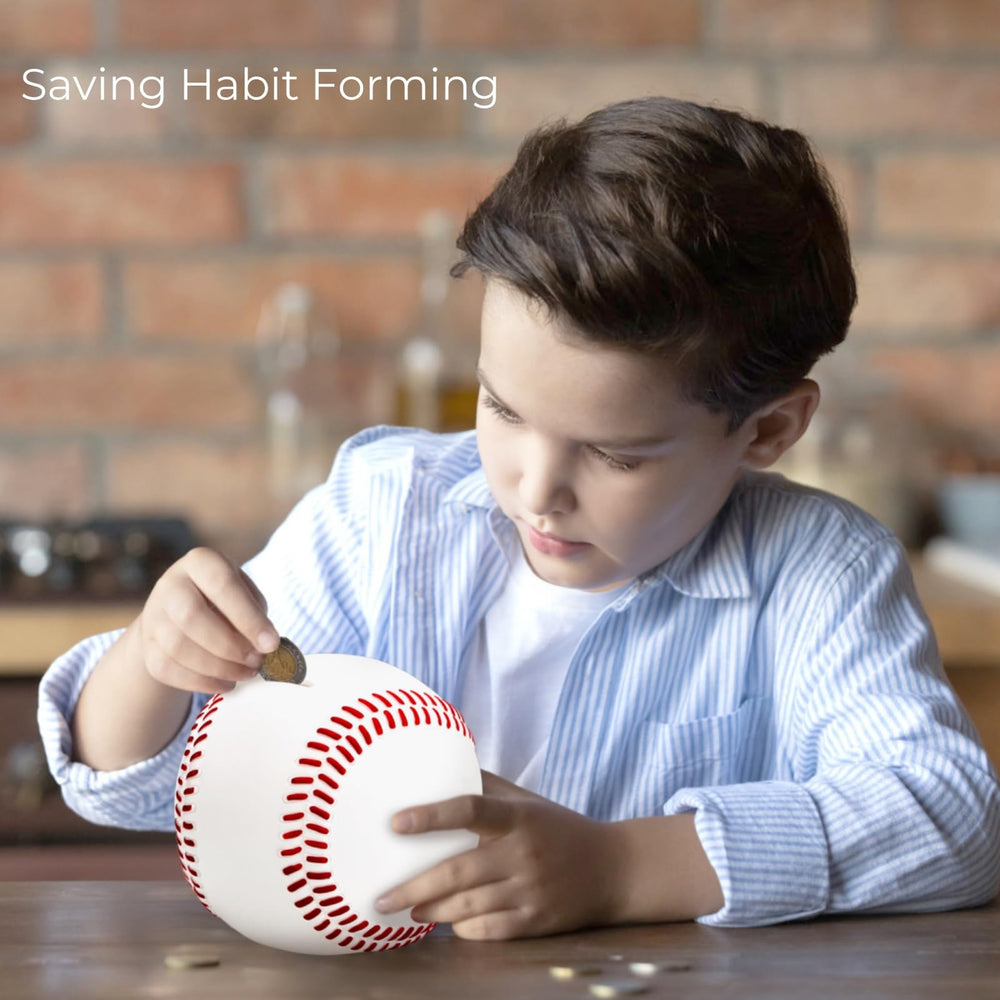 Tlence baseball piggy bank on shelf decor, playful room accent