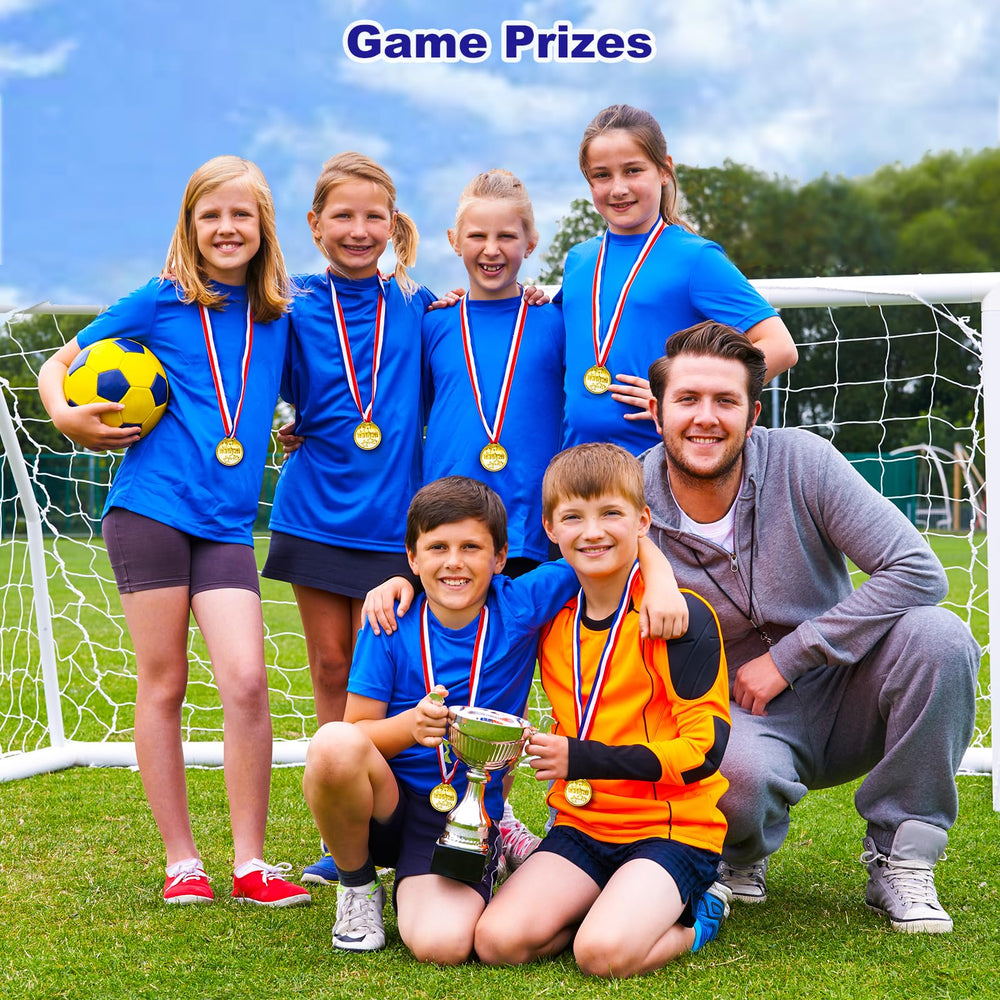Tlooe party accessories include whistles and plastic medals for rewarding wins.