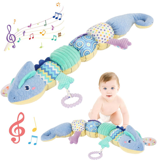 TLQSM baby sensory blue chameleon plush with crinkle texture for newborn exploration
