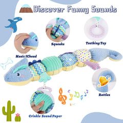 TLQSM blue chameleon plush rattles softly with bell sounds for soothing infants