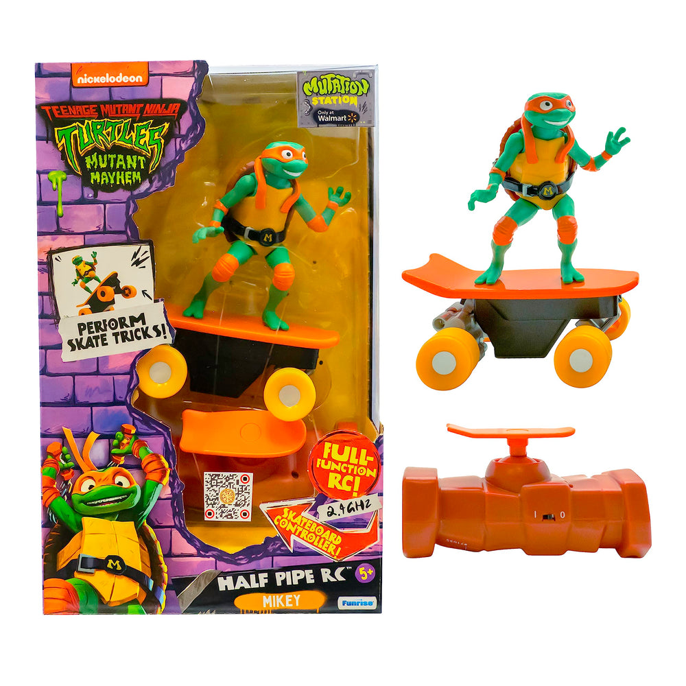 TMNT Michelangelo half-pipe RC vehicle for indoor and outdoor play.
