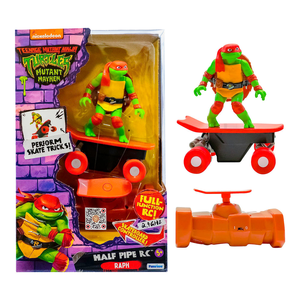 Movie-inspired Raphael design enhances pretend skate park scenes.