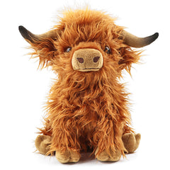 Toaje Highland Cow stuffed animal with fluffy mane offers cozy playtime appeal.