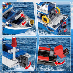Tobocoy Police Boat Building Set colorful pieces support creative building play.