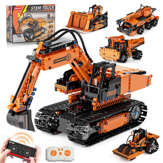 TOBSABPX 5in1 excavator model engages kids in screen-free building and imaginative play.