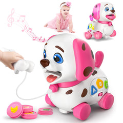 Toddlercley musical puppy toy crawls and walks to engage babies.