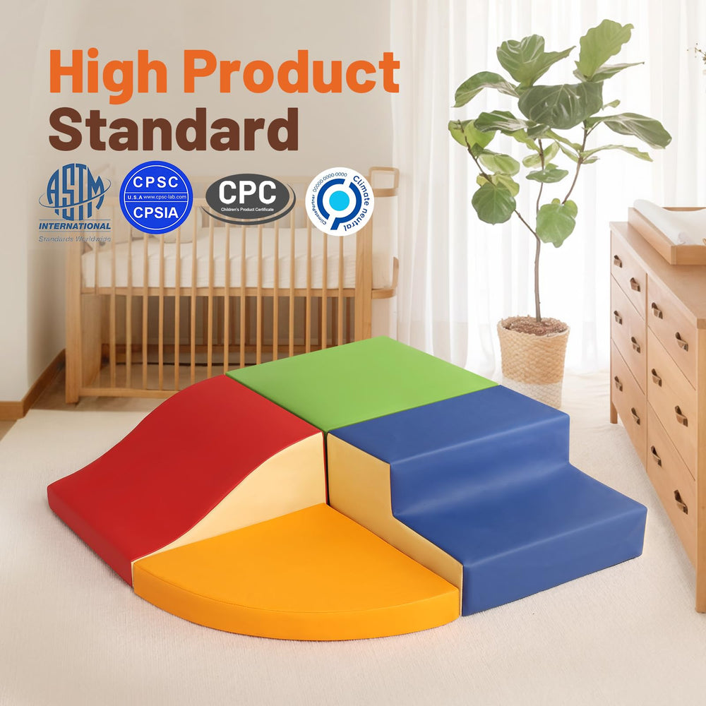 TODIBY foam set shows red slide perfect for active toddlers' exploration
