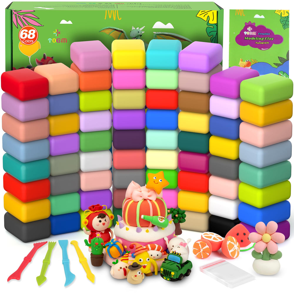 TOGM air-dry clay 68 colors palette sparks kid creativity in hands-on projects.