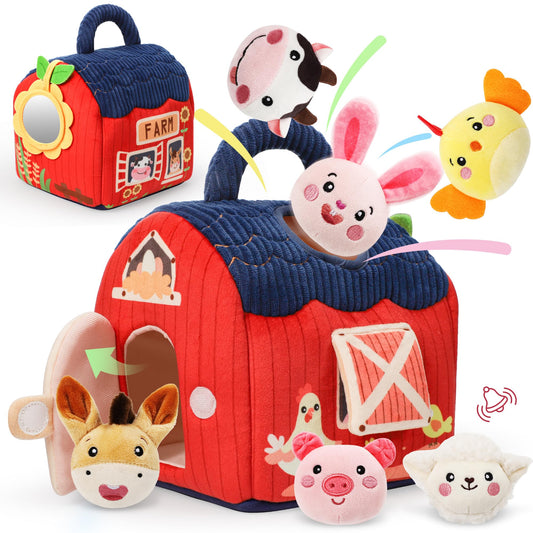 TOHIBEE baby farm barn set with six animals for multisensory play