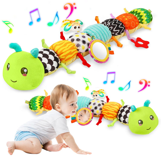 TOHIBEE baby sensory caterpillar toy with mirror boosts visual tracking and auditory play.