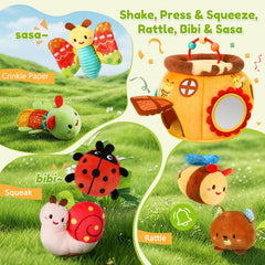 TOHIBEE bear toy features crinkle fabric for engaging tactile senses.