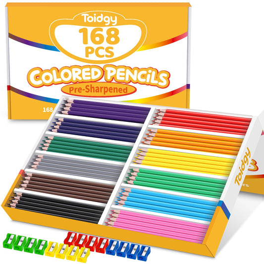 Toidgy 168-pack colored pencils bulk in vibrant hues for classroom art projects.