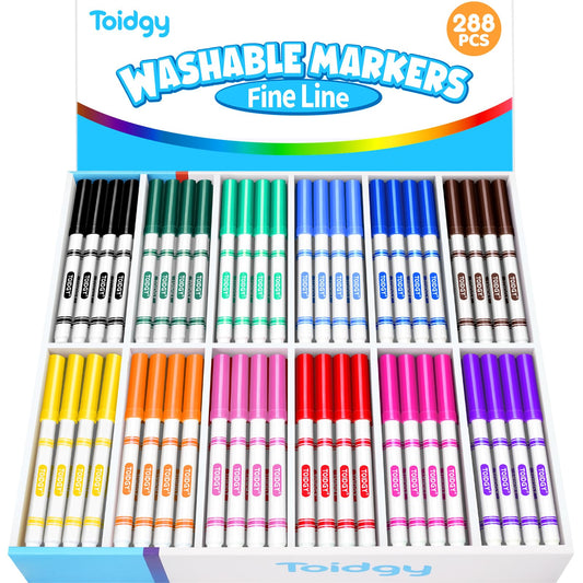 Toidgy 288pcs washable markers bulk pack in 12 colors for classrooms.