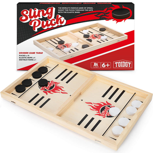Toidgy large fast classic slingshot puck game on wooden board for family night fun