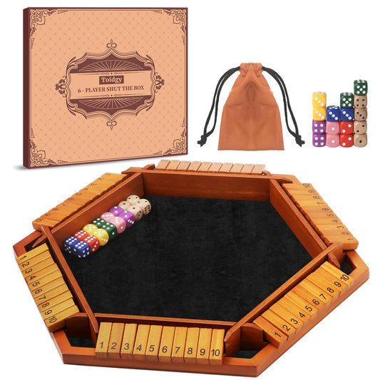 Toidgy Shut The Box wooden box close-up showing durable craftsmanship for family play