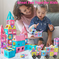 Tolnetr 124pcs magnetic tiles aircraft encourages cooperative play and social skills.