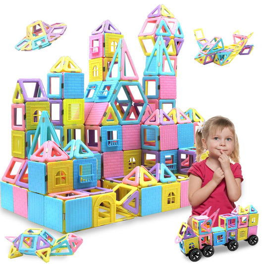 Tolnetr 124pcs magnetic tiles castle build sparks imaginative play and early engineering skills.