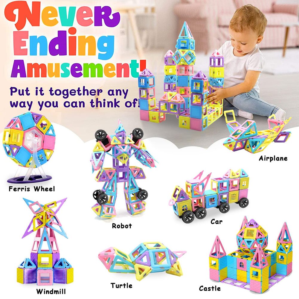 Tolnetr 124pcs magnetic tiles color-recognition kit supports sensory learning and color literacy.