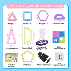 Tolnetr 124pcs magnetic tiles durable ABS construction ensures safe, high-quality play.