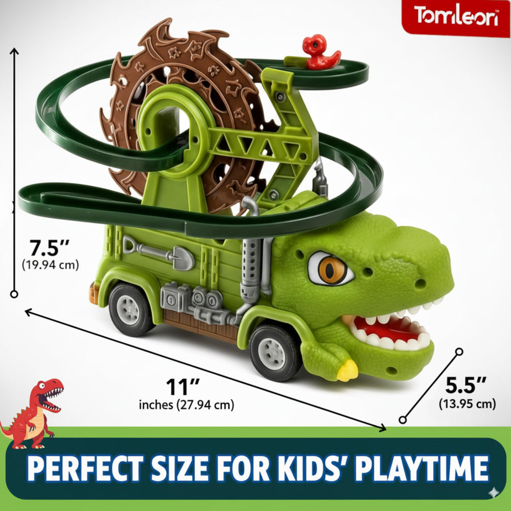 TOMLEON Dinosaur Truck lights and sounds with mute mode for quiet play.