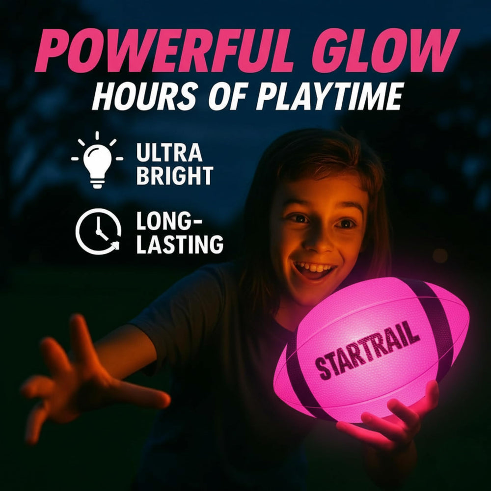 TOMLEON glow football in action lit for nighttime catching and throwing