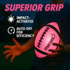 TOMLEON glow football tap activation showing quick glow on impact