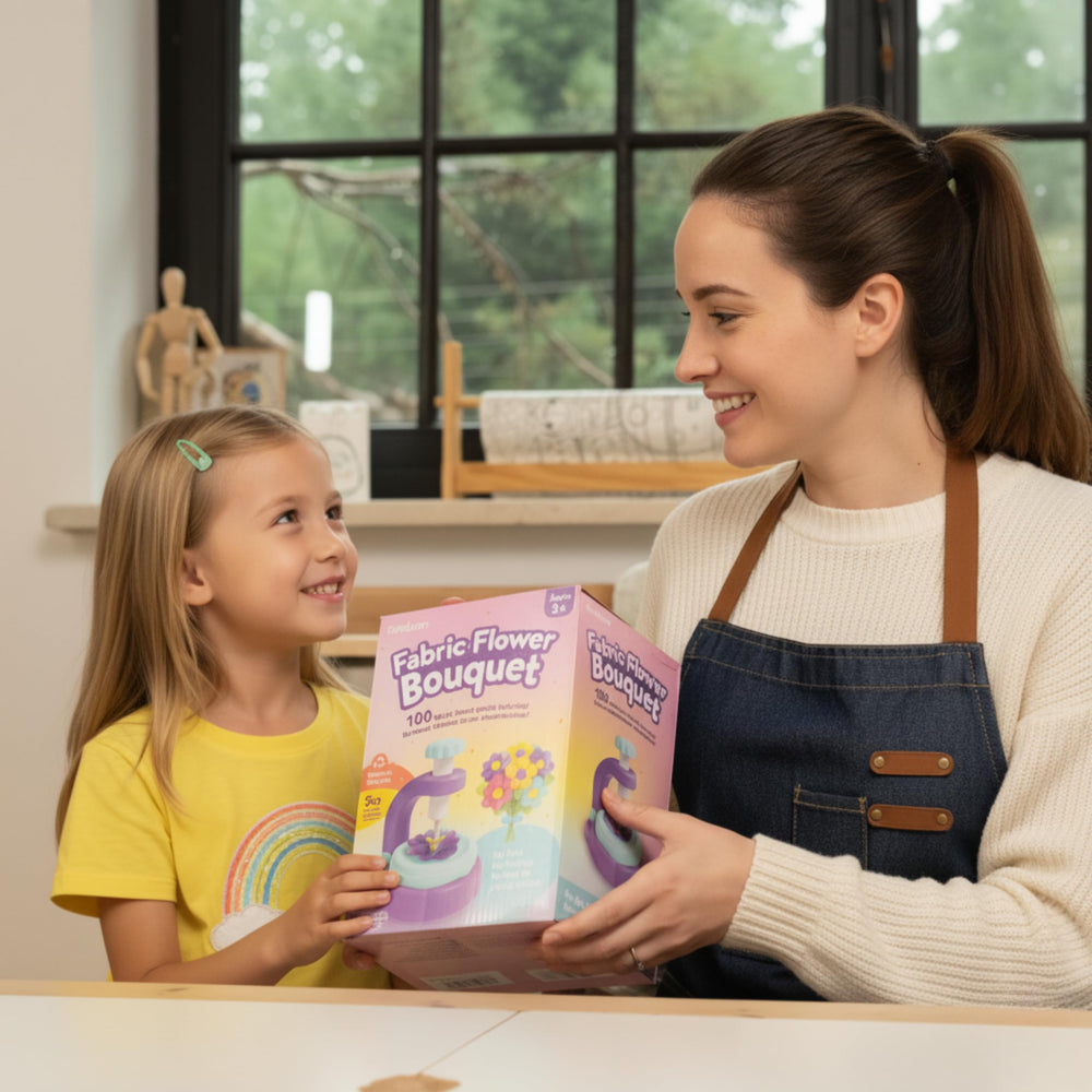 TOMLEON kids crafting session highlighting independent, mess-free creativity