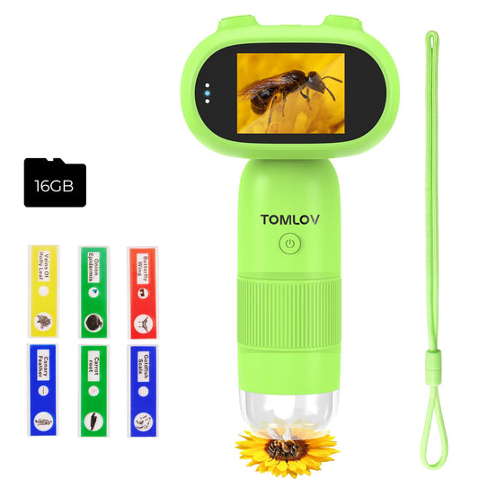 Tomlov P30 microscope with 2-inch screen for easy live viewing and sharing.