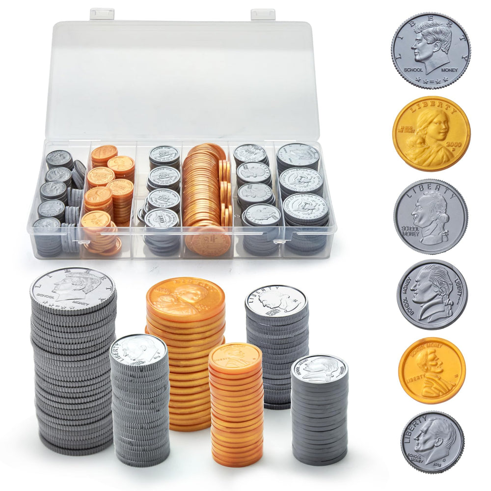 TommyHome fake US coins set, six types, realistic for pretend play.