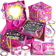 Tomons bracelet making kit gift box opening shows colorful beads for creative play.