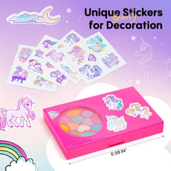 Tomons Kids Makeup Kit palette open with colorful eye shadows for creative play.
