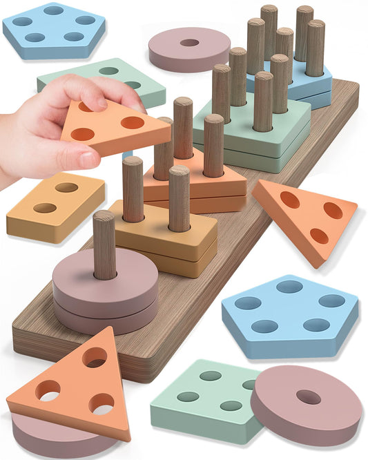 Tonberless Montessori wooden puzzle shapes to boost color recognition and hand-eye coordination