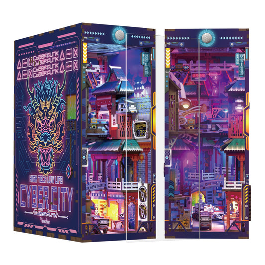 Tonecheer cyber city book nook kit neon-lit streets enhance shelf styling
