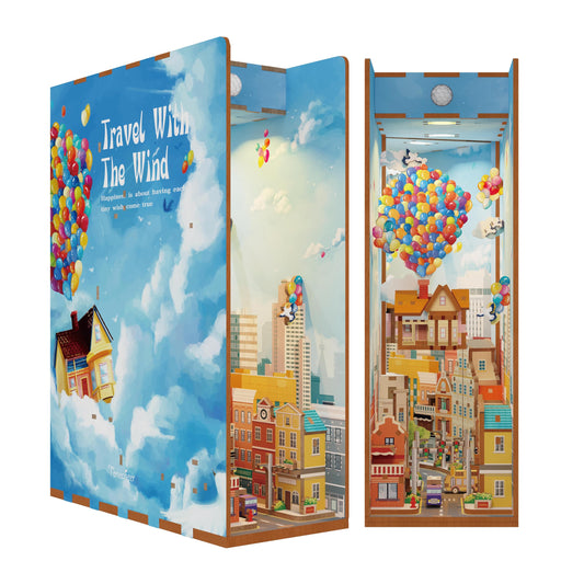 Tonecheer Travel with The Wind book nook on shelf adds whimsy and color.