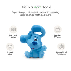 Tonies blue figurine shown with Toniebox setup for easy audio access.