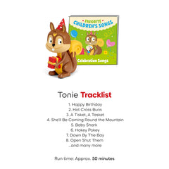 Tonies Celebration Songs packaging emphasizes easy setup with Toniebox.