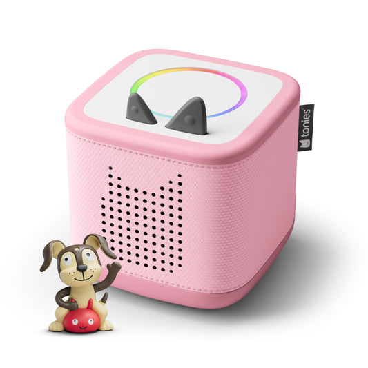 Tonies Cloud Pink Toniebox 2 on table enables independent play