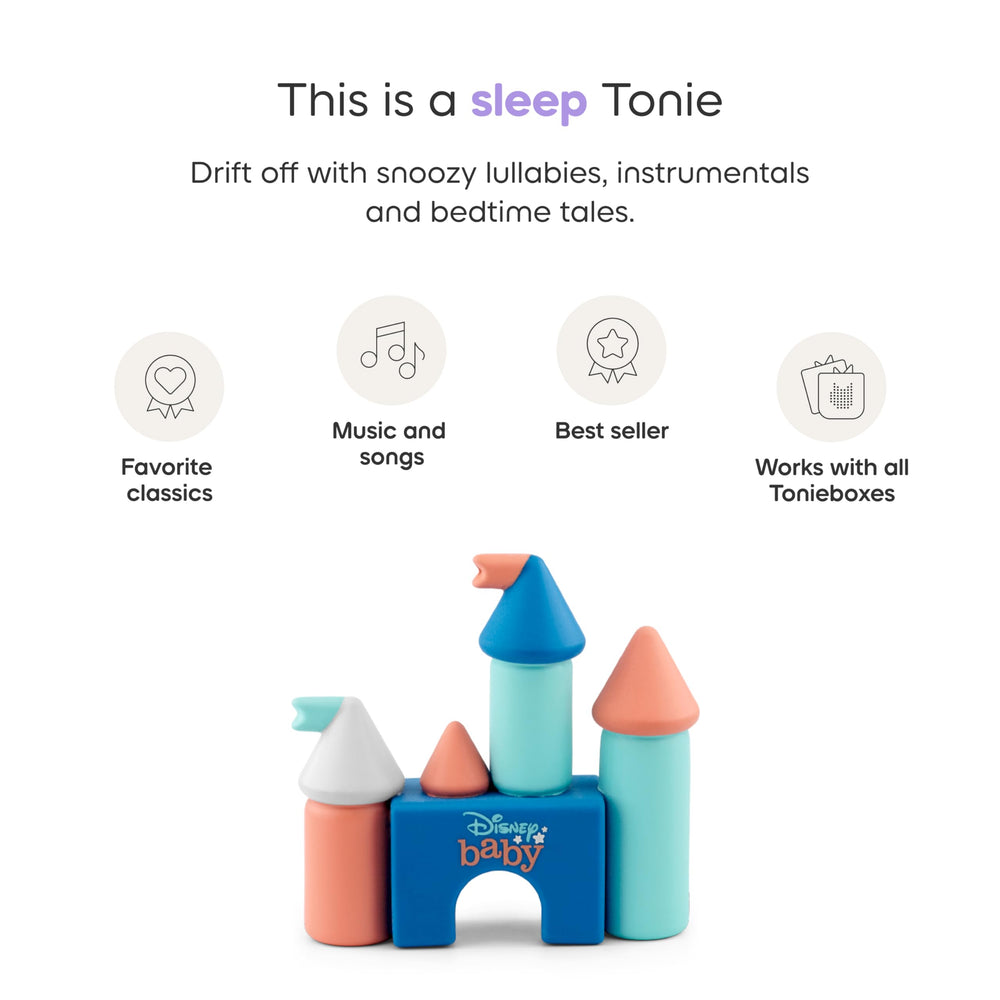 Tonies Disney Baby Lullabies tracklist highlighting 12 songs for soothing nights.