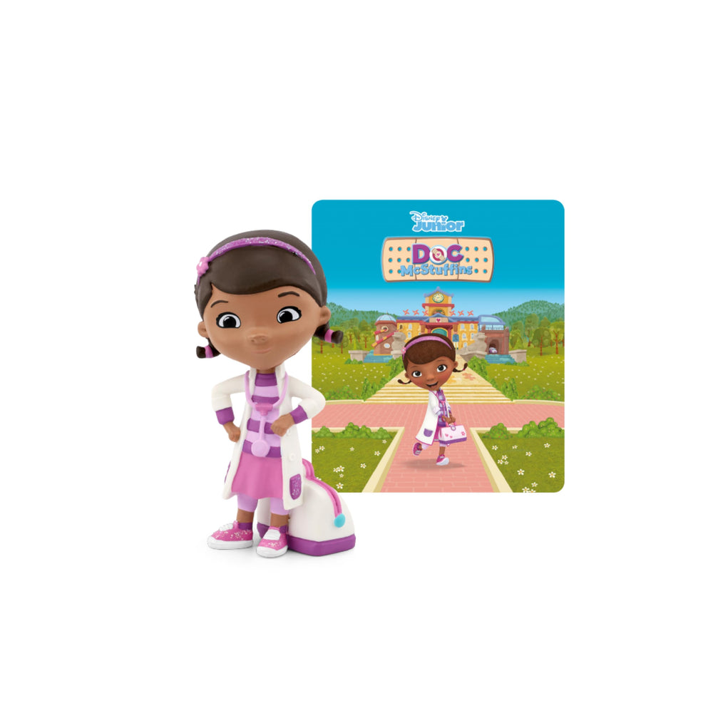 Tonies Doc McStuffins figurine beside a backyard clinic, sparking imaginative caregiving play