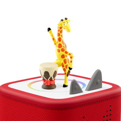 Tonies Gerald giraffe story pack cover showing three tales and a song.
