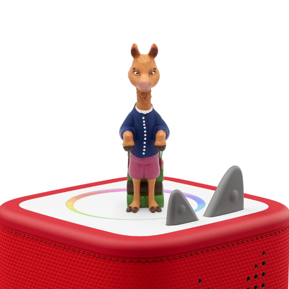 Close-up of Mama Llama figurine with Toniebox, ready for inviting storytelling.
