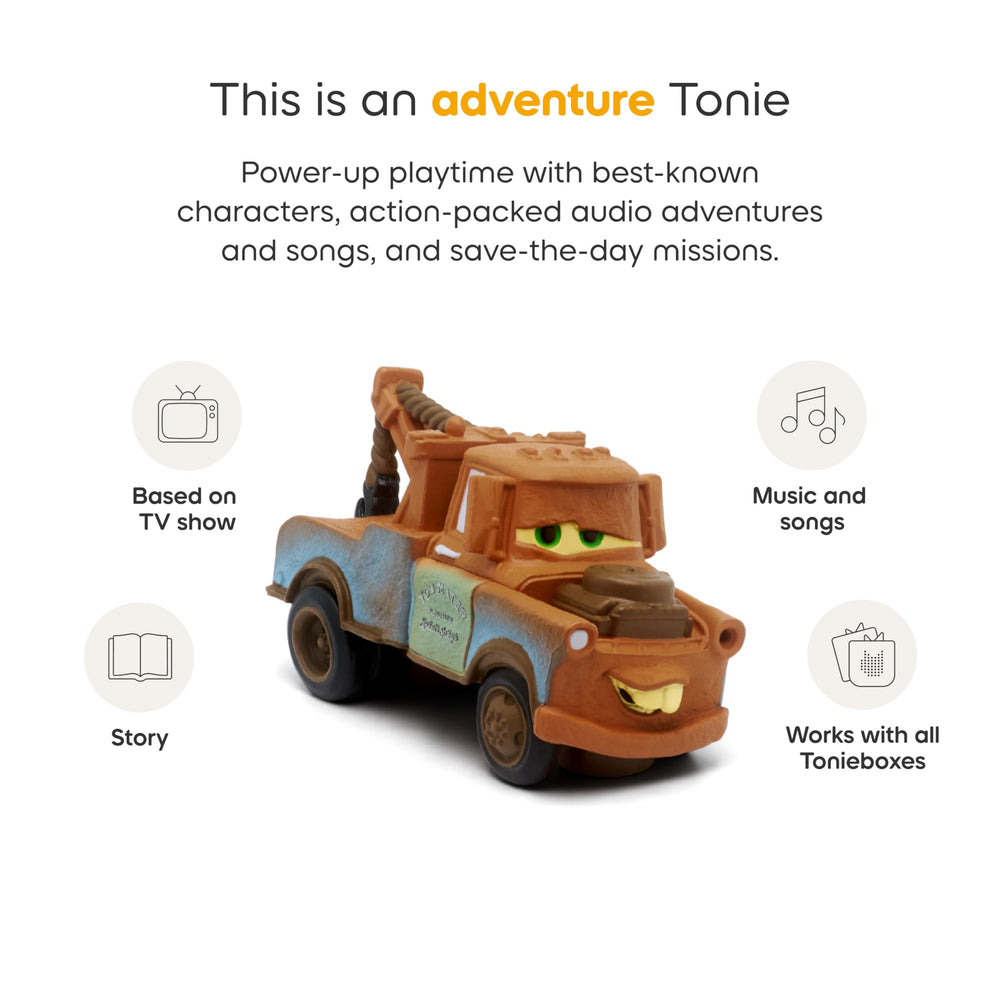 Tonies Mater close-up highlights the Cars 2 figurine for tactile play.
