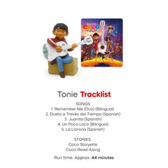 Tonies Miguel package photo shows Toniebox compatible setup for quick listening.